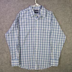 Wrangler Shirt Mens XL Blue White Plaid Long Sleeve Western Pearl Snap Pockets